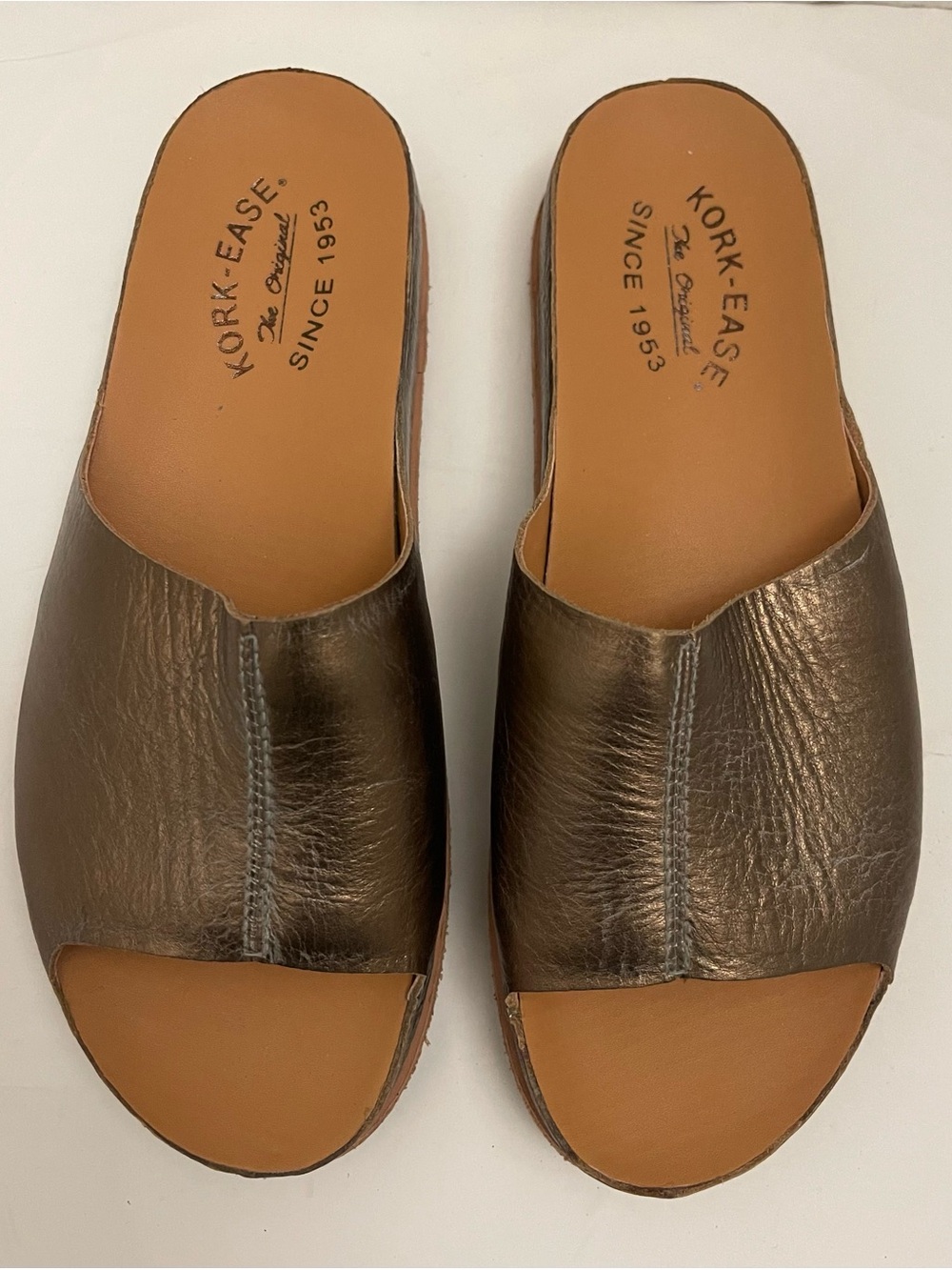 Kork-Ease Tutsie Leather Metallic Gold Bronze Slide Mules